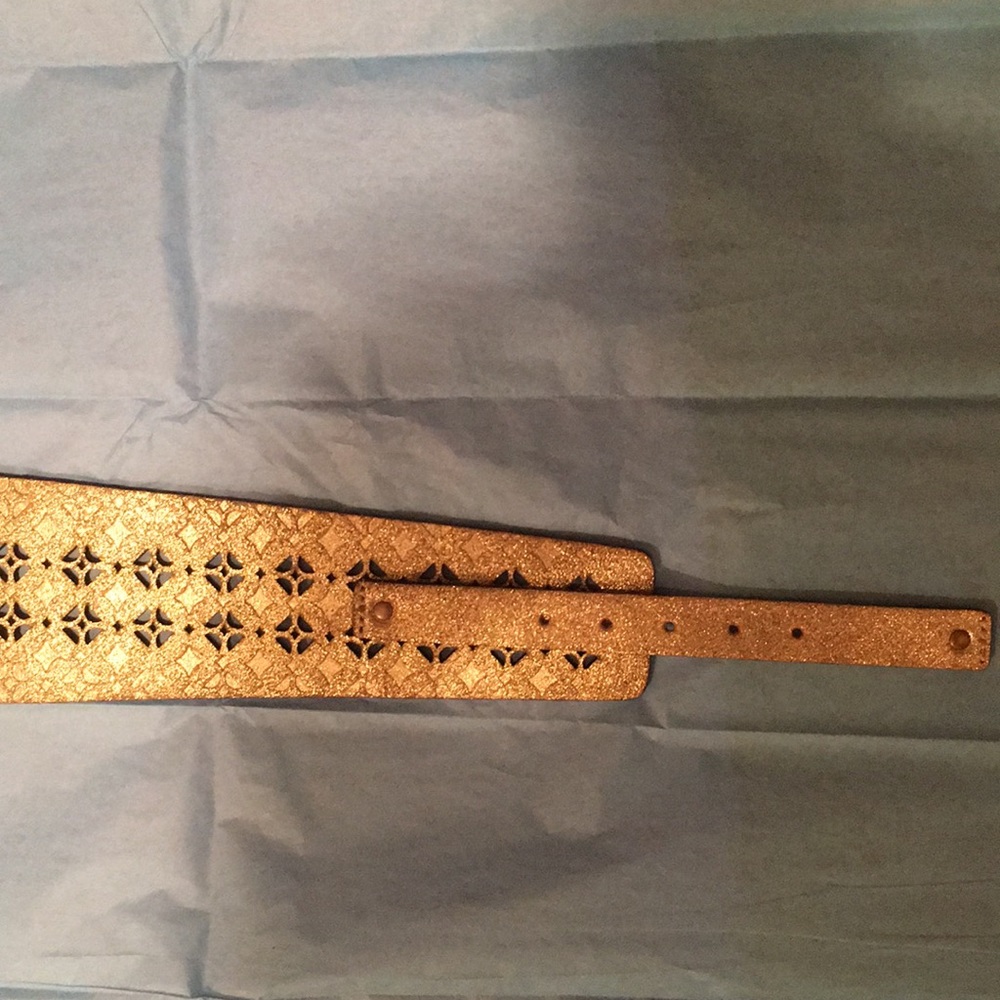 Beautiful Fossil Gold Color Embossed Leather Belt - image 5